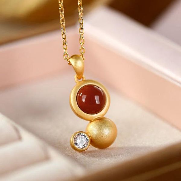 

chains silver inlaid natural hetian jade south red pendant necklace chinese style retro unique ancient gold craft women's brand jewelry