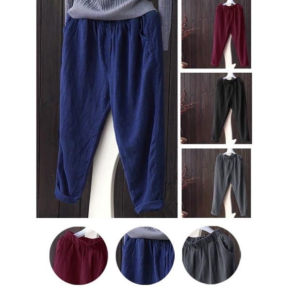 

women's pants & capris cotton and linen summer autumn loose slim casual mid-waist women long fashion harem pant, Black;white