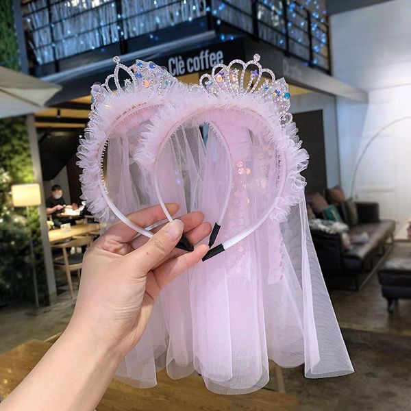 

hair accessories korean style girls simple band headgear cute baby solid color veil headband for children fashion, Slivery;white