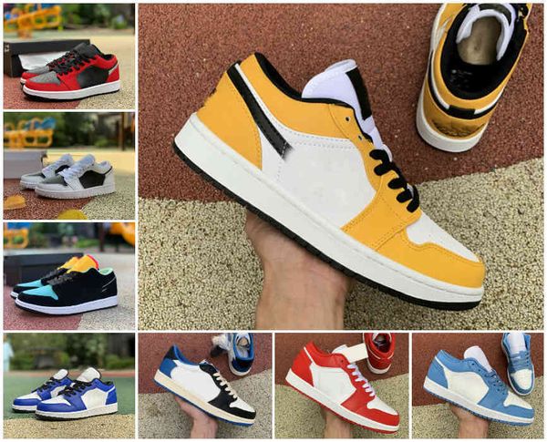 

2021 low 1 1s university blue men basketball shoes black toe court purple white unc light smoke grey reverse bred hyper royal laser orange