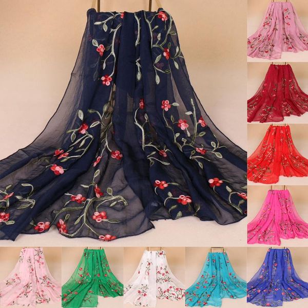 

scarves summer beach women wraps chiffon flower embroidery shawl scarf hijab wrap ladies muslim hijabs, Blue;gray