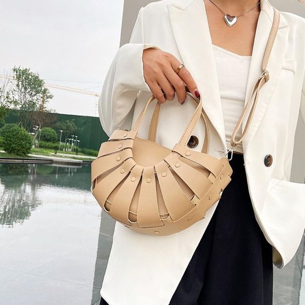 

evening bags fashion women pu leather hollow semicircle shoulder crossbody messenger bag casual ladies solid color small purse handbags