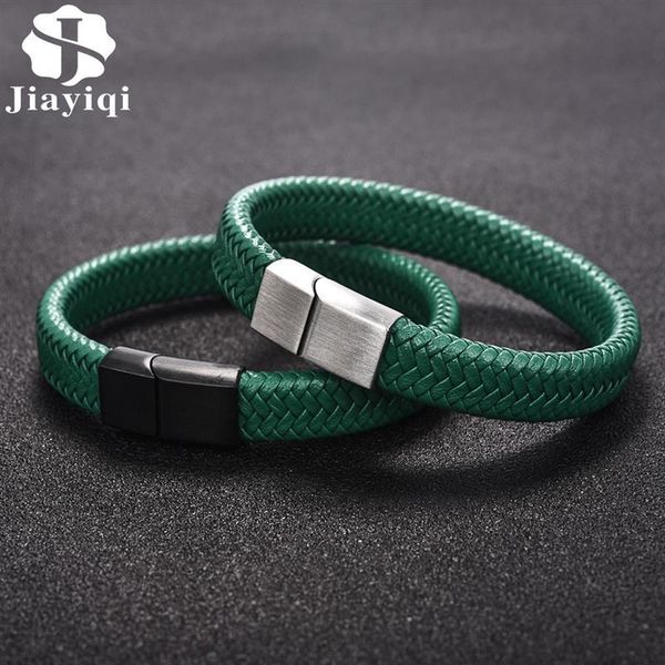 

charm bracelets men's bracelet green braided lether stainless steel magnetic clasp bangle fashion simple male jewelry christmas gift, Golden;silver