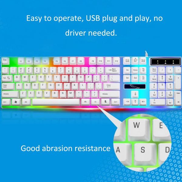 

keyboard mouse set rainbow color backlight adjustable gaming game usb wired practical fingerprint access control