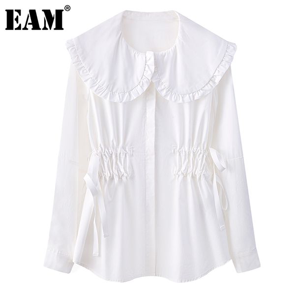 [EAM] Женщины белый бантик Блузка на стрижках Питер Pan Wolling с длинным рукавом свободная рубашка мода весна осенью 1dd6939 21512