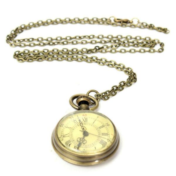 

antique vintage bronze glass steampunk pocket watch chain necklace retro pendant gifts jewelry accessories necklaces, Silver