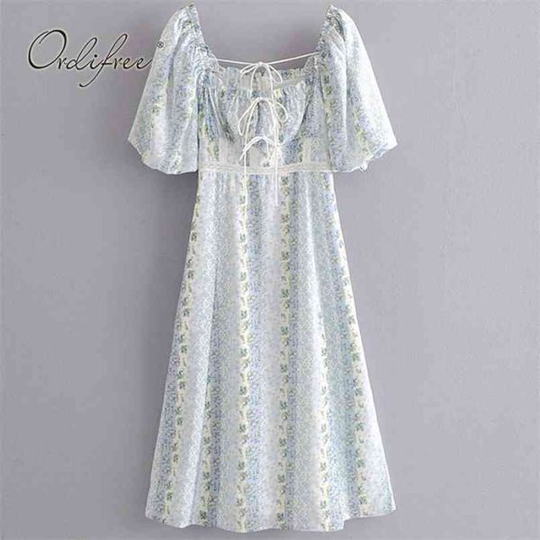 

summer women floral print dress hollow out lace up slit vintage tunic vacation beach midi 210513, Black;gray