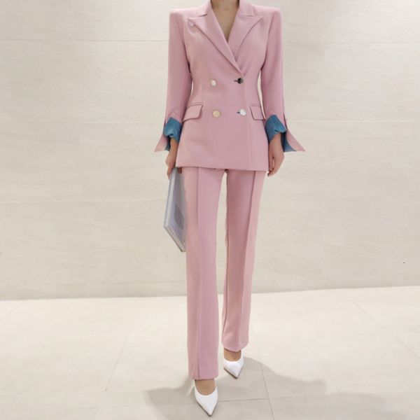 

pant fashionable high-quality autumn women with pierced temperament suit pencils fashion thin working-style pink pantsuit underpants, White