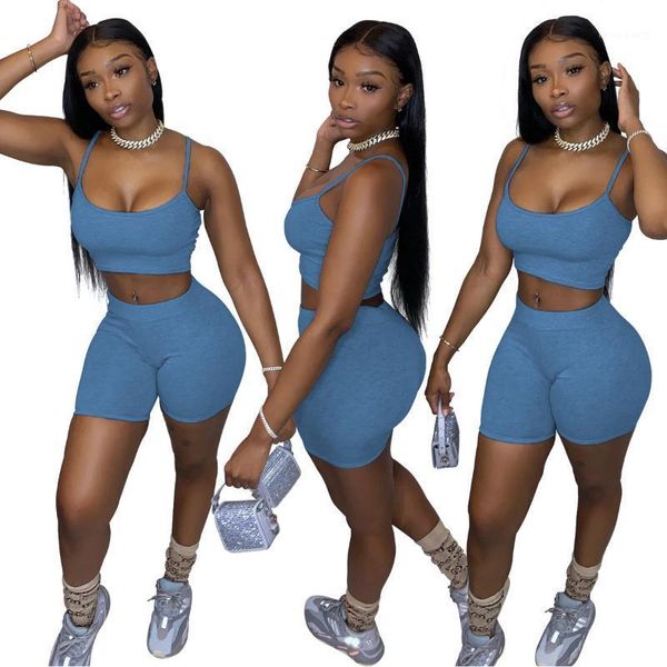 

women's tracksuits 2021 fashion women 2pcs set camisole silky smooth shorts sleeveless solid color pants ladies, Gray