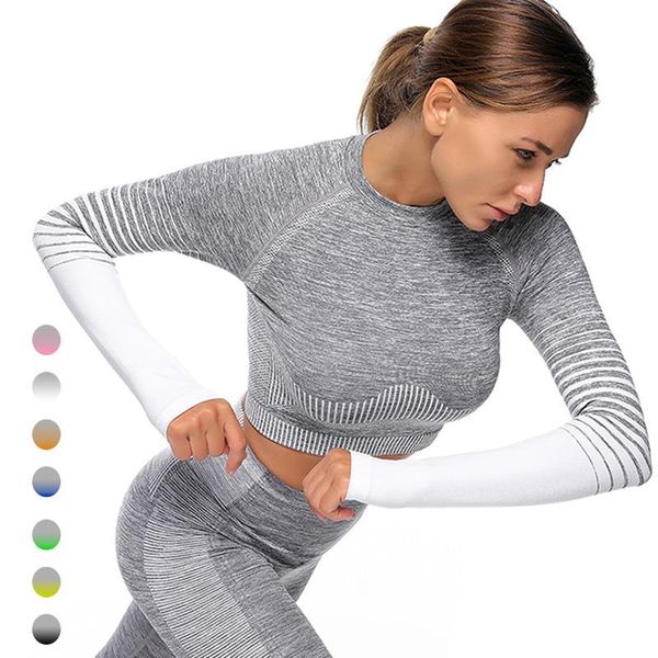 

women yoga seamless fitness sport long sleeve clothing female gym running clothes outfit