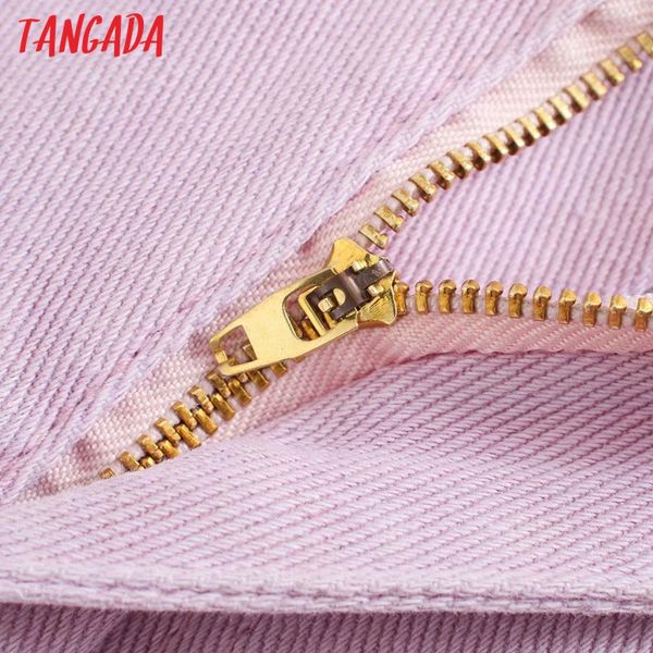 

2021tangada women violet chic mom jeans pants 2021 new arrival long trousers pockets zipper loose casual female denim pants 4m108, Blue