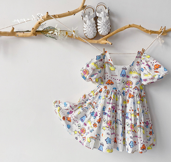 

shoulderless baby girls dresses 2021 summer cartoon kids ruffles tutu dresses children cartoon clothes robe fille, White
