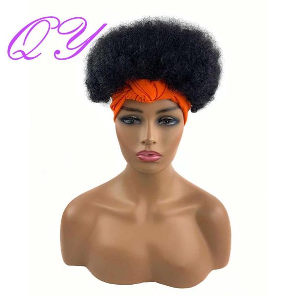 

synthetic wigs qy hair headband short wig head for african women black curly turban