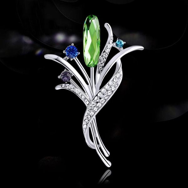 Pinos, Broches Verde Cristal Orquídea Grama Broche Flor Jóias Luxo Elegante Cardigan Pin Anti-Glare Broche de Flores