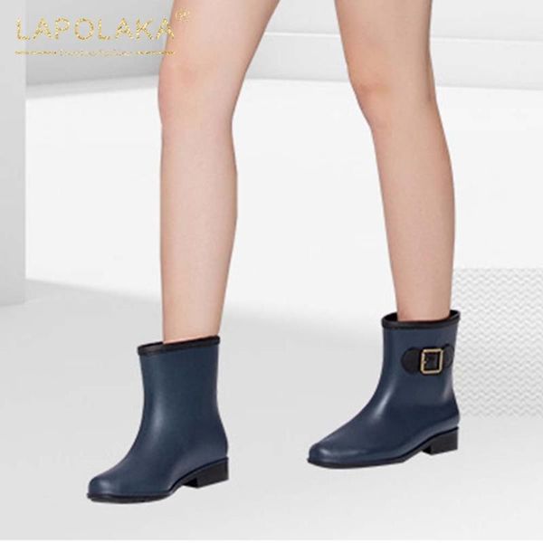 

boots lapolaka 2021 fashion british style butterfly rainboots women shoes chunky low heels comfy ins wholesale ladies booties, Black