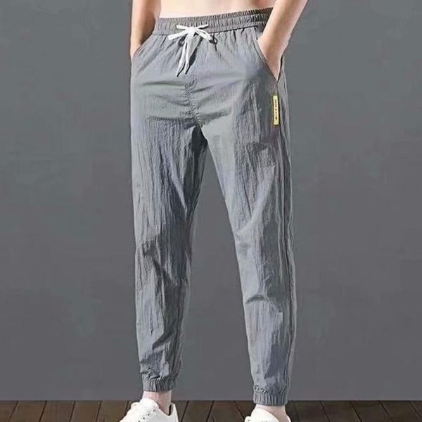 

men's pants summer casual trousers jogging sweatpants solid color drawstring ankle pocket sports fashion streetwear, Black