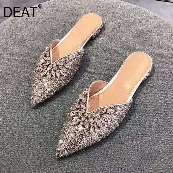 

slippers [deat] 2021 sharp toe shallow bling temperament simple spring summer flat outside women shoes fashion tide 10g027, Black