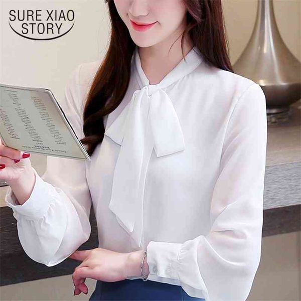 

fashion womens and blouses long sleeve shirts bow collar office white chiffon shirt 3019 50 210506