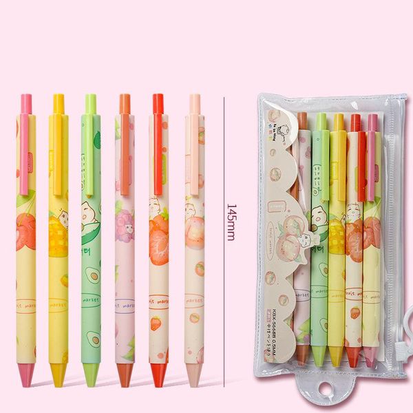

gel pens 6pcs/set cartoon 0.5mm retractable ballpoint black ink pen kawaii sationery office school supplies kids gift