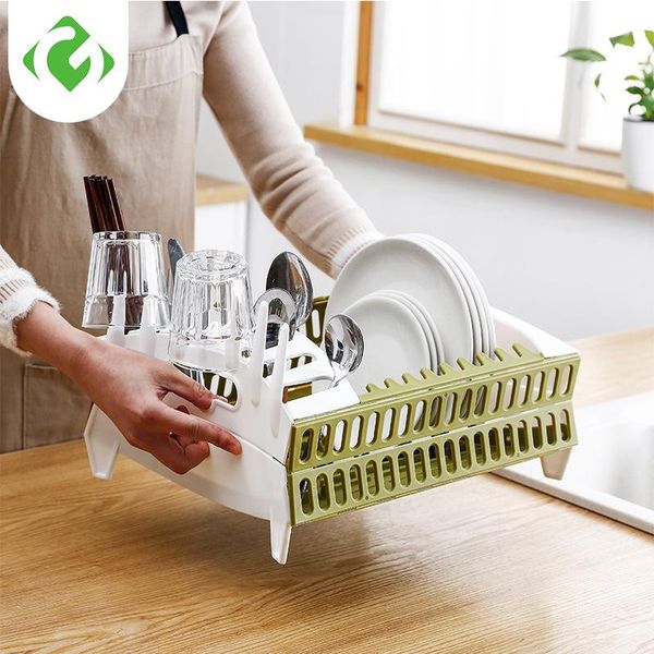 

hooks & rails 1pc foldable dish plate rack bowl basket tableware kitchen storage portable drying home shelf dinnerware organizer guanyao