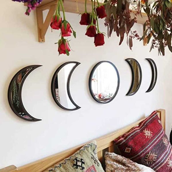 5 pcs Moon Fase Espelho Decorativo Adesivos de Parede Adesivos de Parede Decoração Casa Decoração Sala de estar Varanda Pôsteres 210705