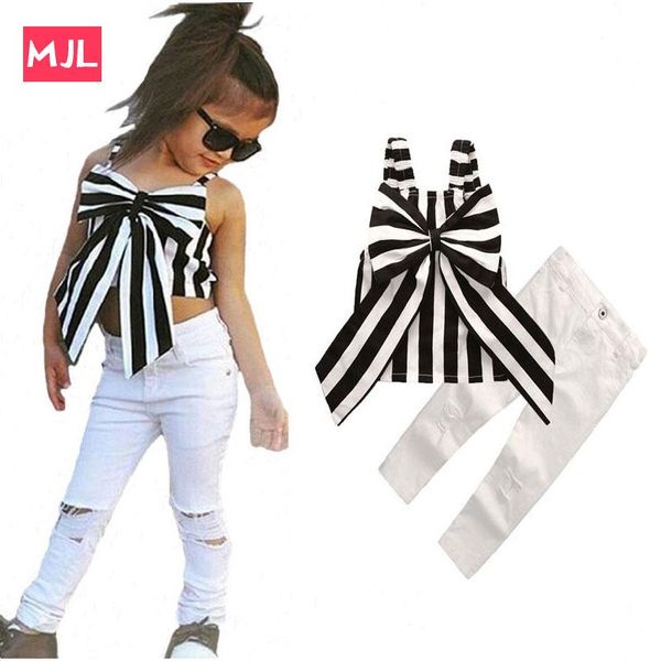 

fashion children's sets girl clothing europe bow striped bowknot sleeveless white pants blouses shirts 9m-7t kids child