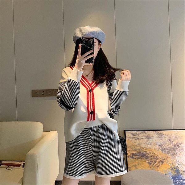 

casual two piece clothing womenpant set tracksuit long sleeve cardigan jacket short pants feme sportwear, White