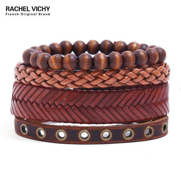 

charm bracelets rachel vichy wood beads wax rope leather braided bracelet simple multilayer ethnic wind tz127, Golden;silver