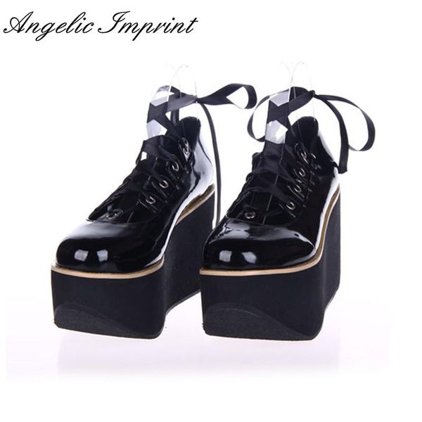 

black/white thick platform wedge ribbon lace-up sweet girl princess lolita shoes dress