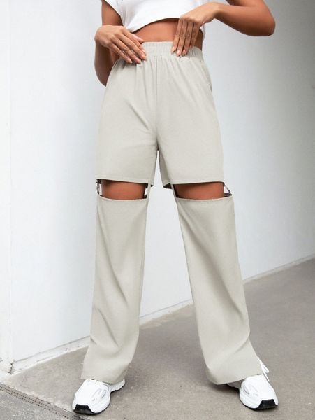 

o-ring cut out split hem straight leg pants k7hm#, Black;white