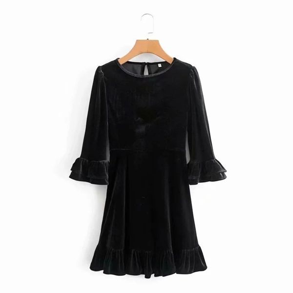 

autumn black velvet waist short casual loose horn sleeve bottomed, White;black