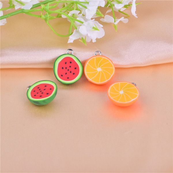 3D melancia laranja encanta de argila pingente de frutas fofas para bracelete de bracelete de j￳ias diy