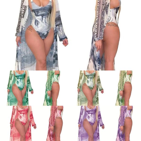 

2021swimsuit+cover women's 2pcs/set swimwear printed one piece up set bathing cover beachwear suits_yw, White;black