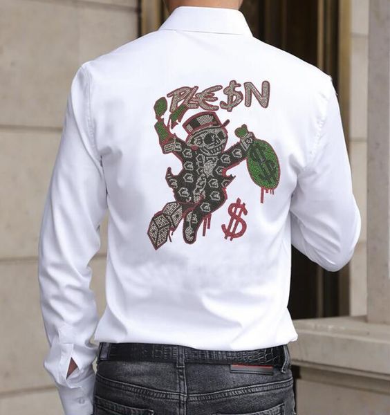 

men's casual shirts drill spring men fashion long sleeve business man dress rhinestone, White;black