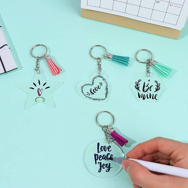 

new product keychains 667e acrylic blank colorful tassels metal decoration key rings with extension chain 40 small for diy projects, Silver