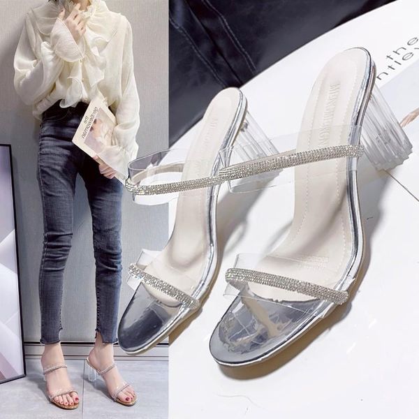 

sandals whnb summer square heel outdoor 2021 women's shoes fashion high heels casual women, Black