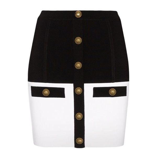 

high street designer color womens skirts block lion ball gown buttons mini, Black