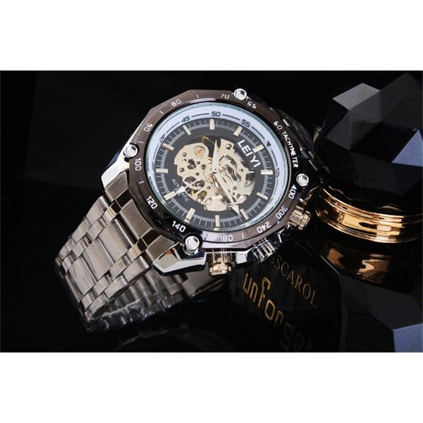 

elegant men's watch hollow out automatic mechanical, Slivery;brown