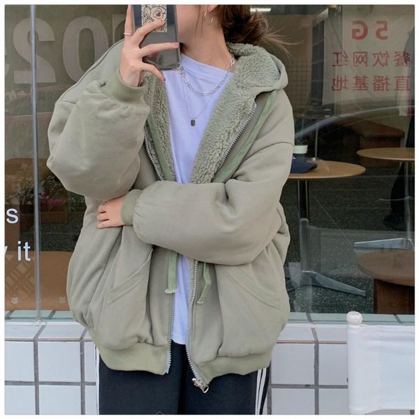 

women winter thicken beige short parkas hooded zipper solid color cotton coat jacket oversized overcoat outerwear women's down, Black