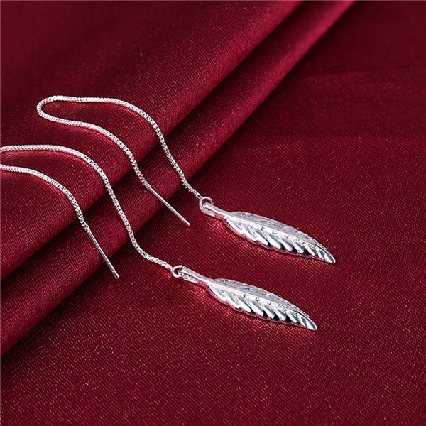 

women's sterling silver plated leaf pendant earrings dangle & chandelier gsse862 fashion 925 silver plate earring gift