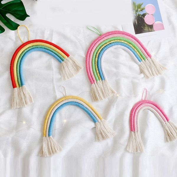 

door home hanging ornament rainbow pendant decoration handmade craft multicolor hand knitting bedroom decorations decorative objects & figur