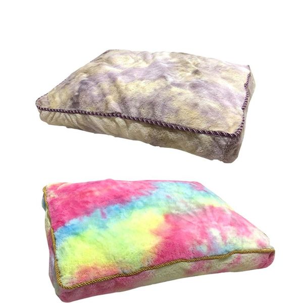 

cat beds & furniture colorful soft litter kennel nest bed house imitation hair tie dye removable washable plush sleeping warm pet mat