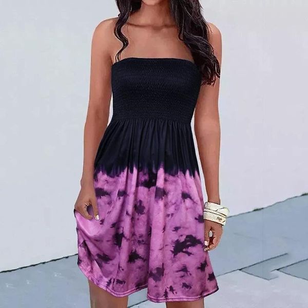 

casual dresses summer tie dye mini dress plus size sleeveless elegant strapless for women clothing vestidos mujer verano 2021, Black;gray