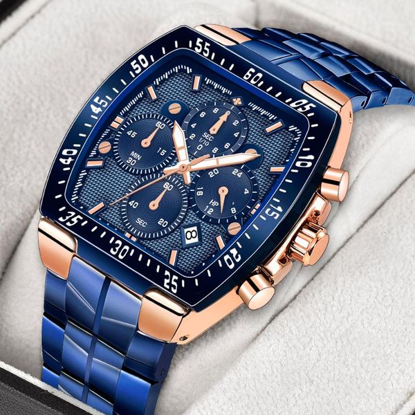 

wristwatches wwoor 2021 casual rose blue square watch for men sports military quartz waterproof chronograph reloj hombre, Slivery;brown