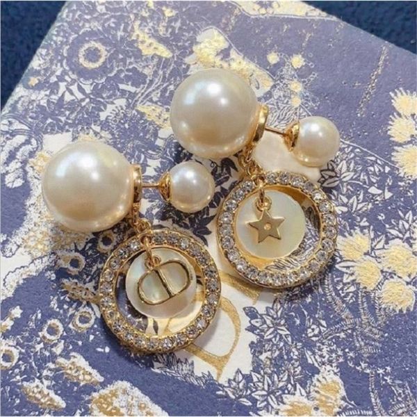 

85% off factory clearance home new star circle with diamond pearl earrings silver needle brass, Golden