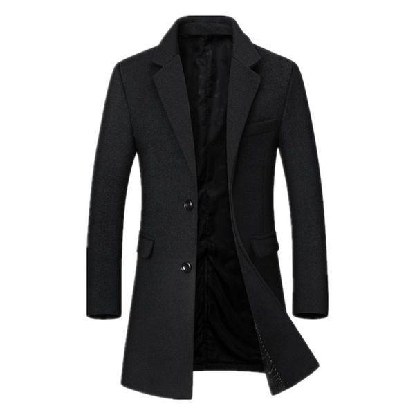 

men's wool & blends autumn winter brand men coats fashion solid color middle long overcoat luxury business casual coat male, Black