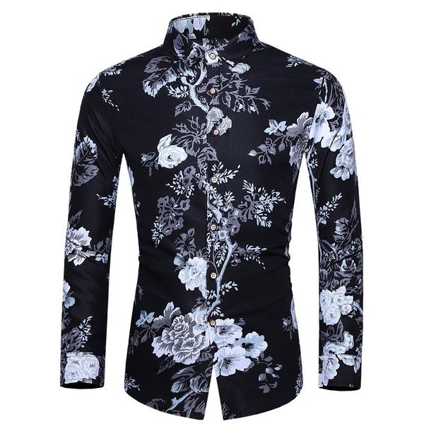 

spring and autumn men's printing business casual shirt high-quality fashion trend long-sleeved must-have items shirts, White;black