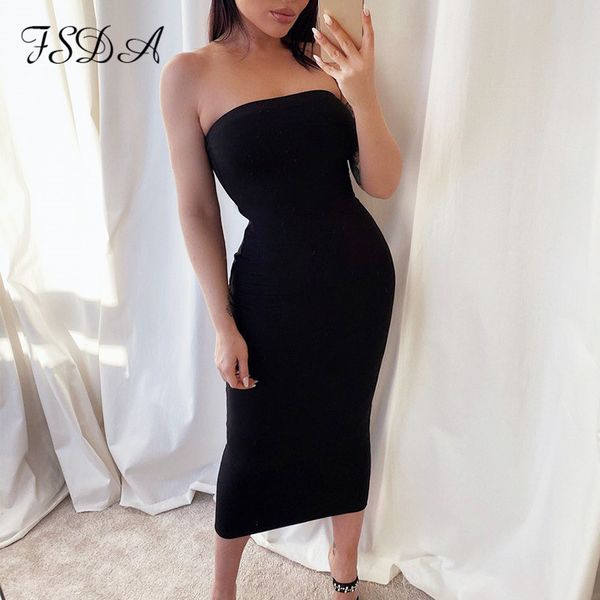 

20212021 midi dress bodycon black strapless sleeveless women club white summer off shoulder party tube dresses 2021, Black;gray