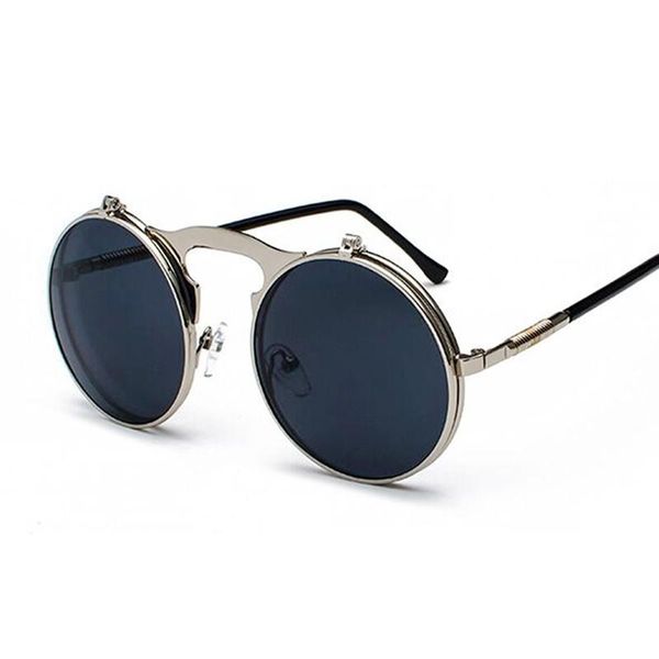 

sunglasses metal steampunk men women fashion round glasses brand designer retro frame vintage sun male 2021, White;black