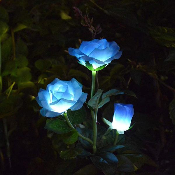 

outdoor solar stake lights 3 rose flowers garden waterproof decorative lamps for landscape backyard lawn pathway yard#38
